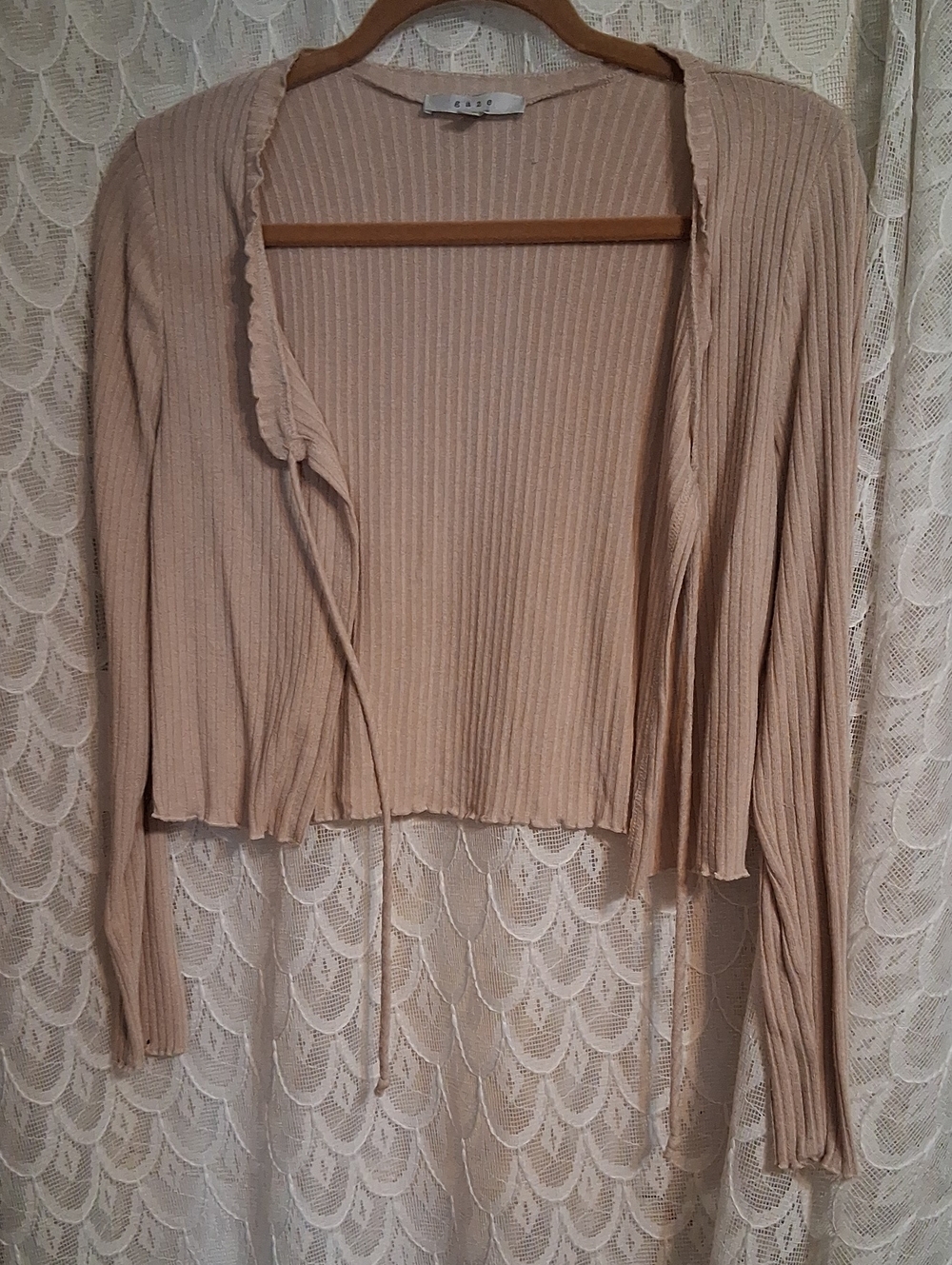 gaze Beige Ribbed Open-Front Cardigan